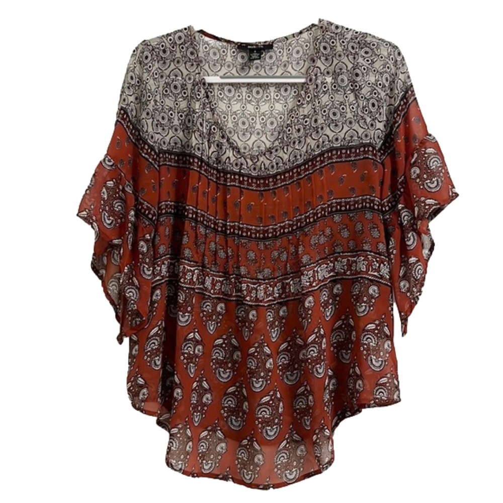 2 for $10 | Women's Printed Pintucked Peasant Sheer Flowy Top Size Small